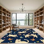 Playful Kittens Butterflies Blue Background Rug