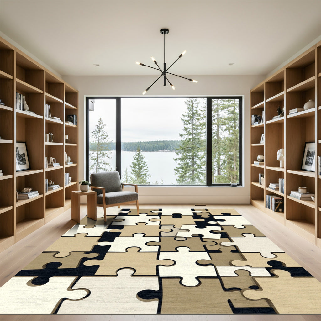 Neutral Jigsaw Interlocking Puzzle Shape Rug