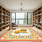 Orange Bordered Lion Cub Playful Stars Rug