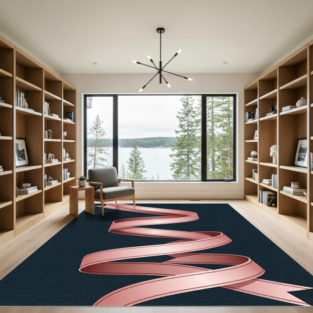 Rose Gold Swirling Ribbon Texture Rug