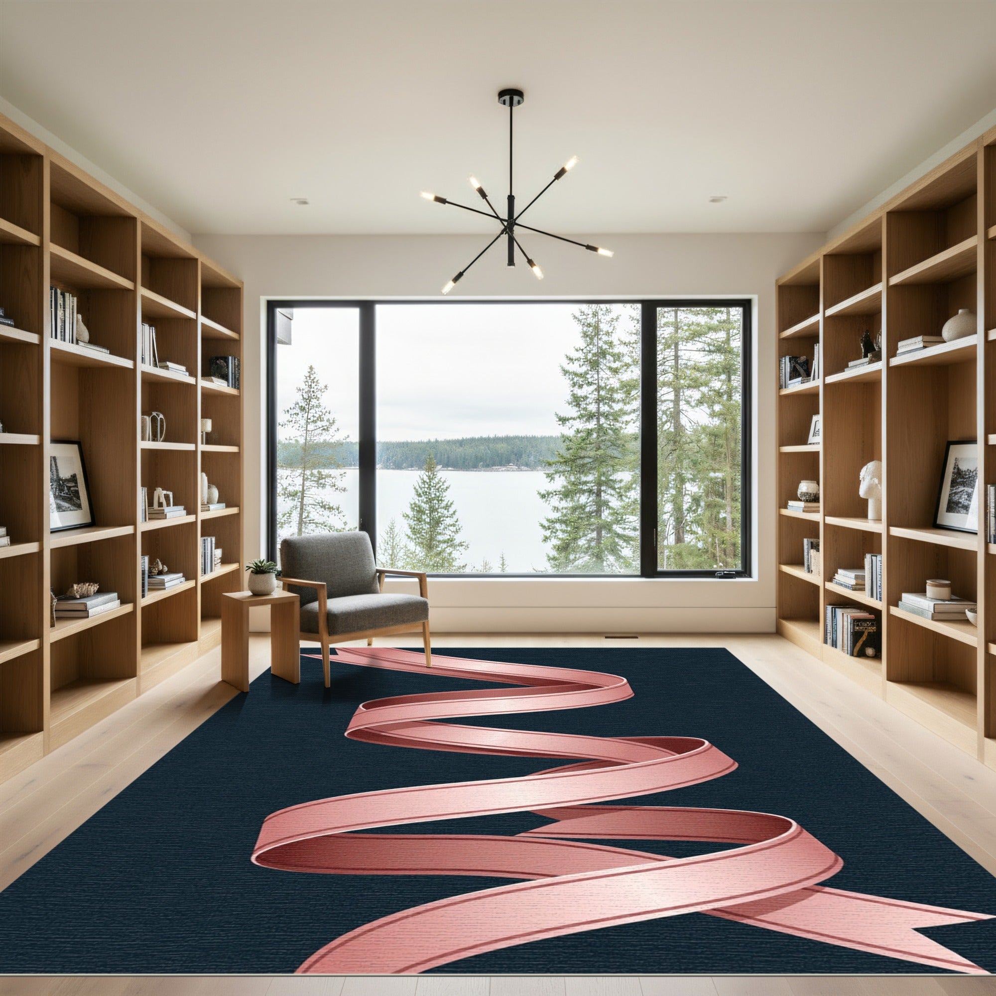 Rose Gold Swirling Ribbon Texture Rug