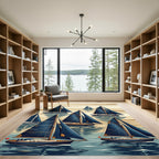 Classic Navy Nautical Sailboat Landscape Rug