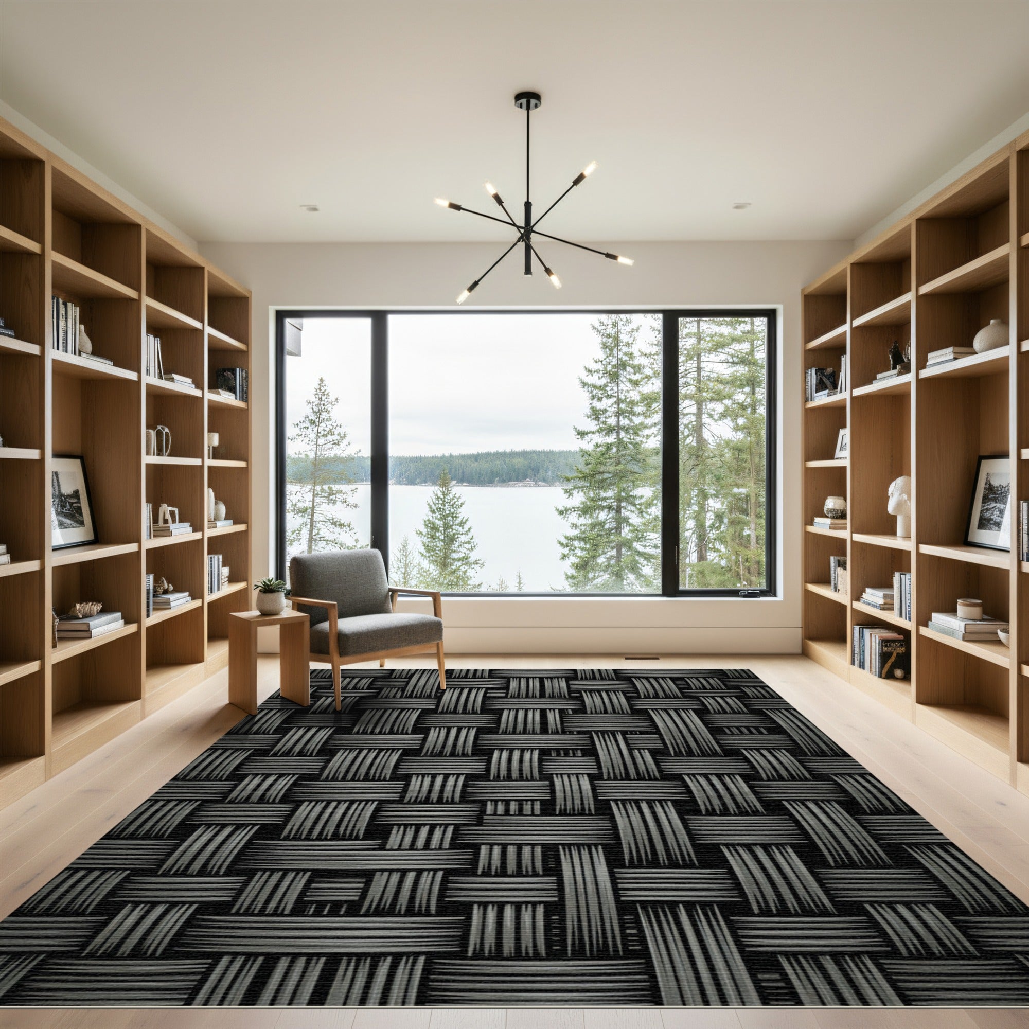 Dark Gray Woven Basketweave Textural Rug