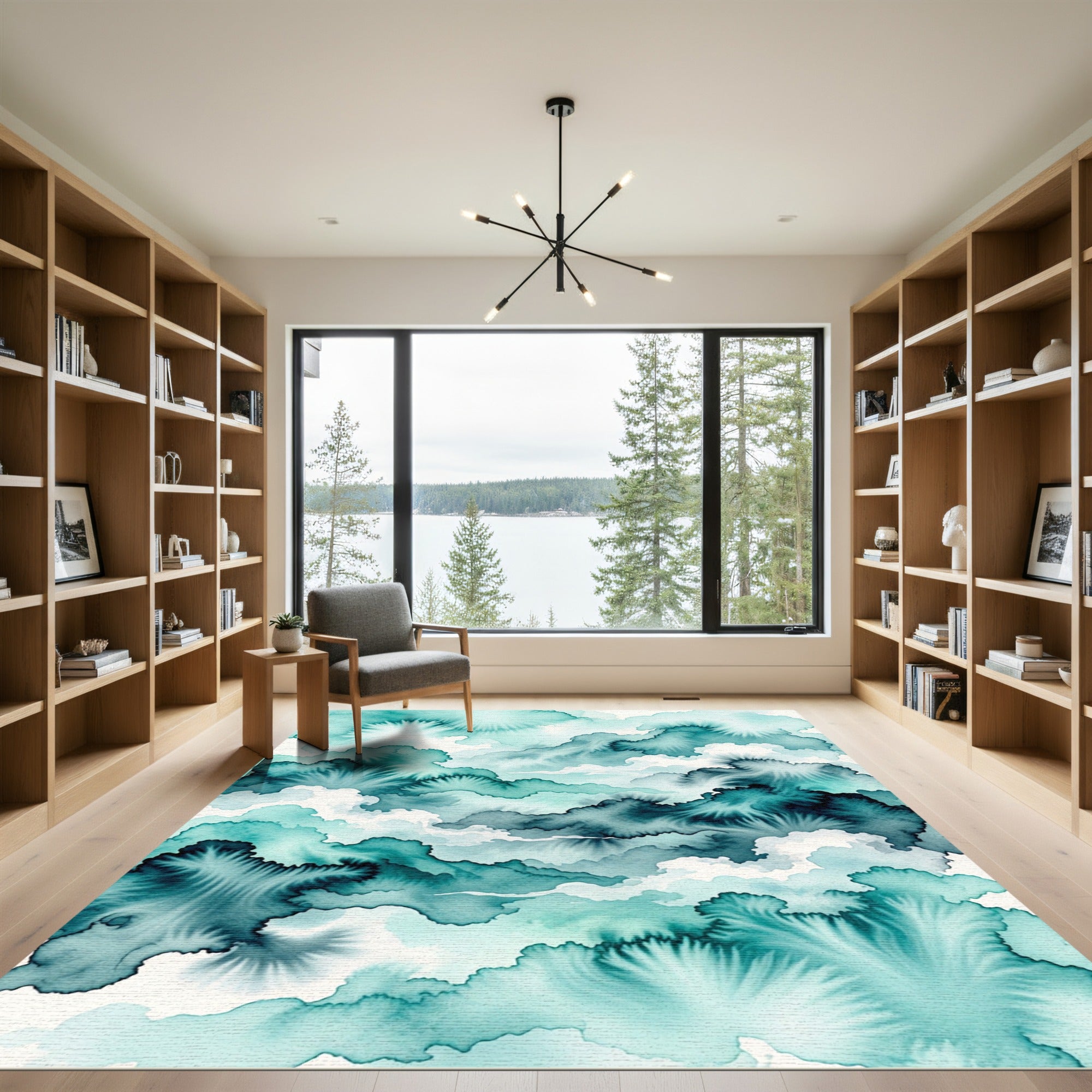 Ethereal Teal Watercolor Cloud Abstract Rug
