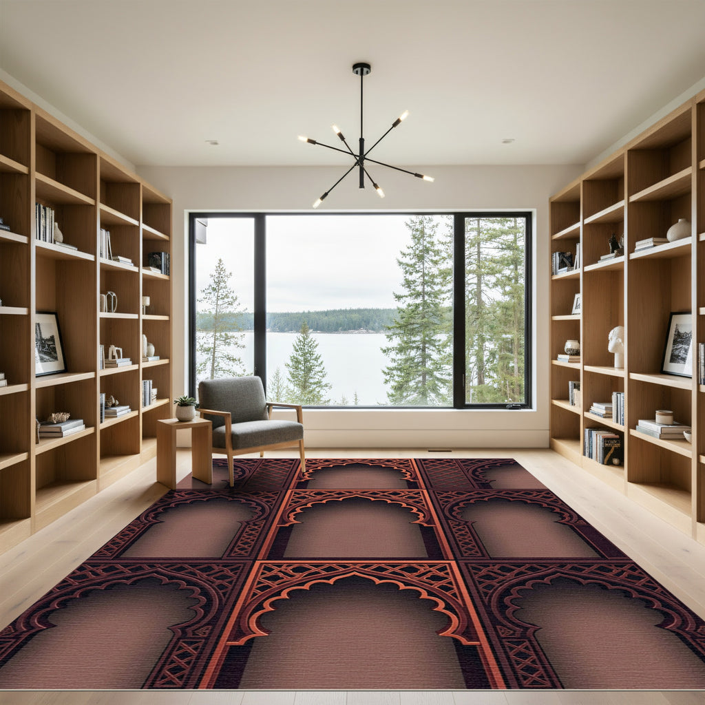 Elegant Ornate Bronze Archway Grid Rug