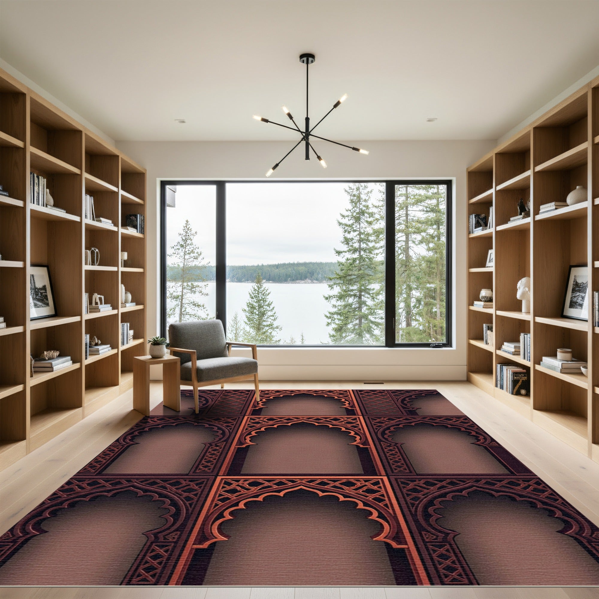 Elegant Ornate Bronze Archway Grid Rug