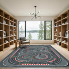 Abstract Monochrome Racetrack Circuit Grid Rug