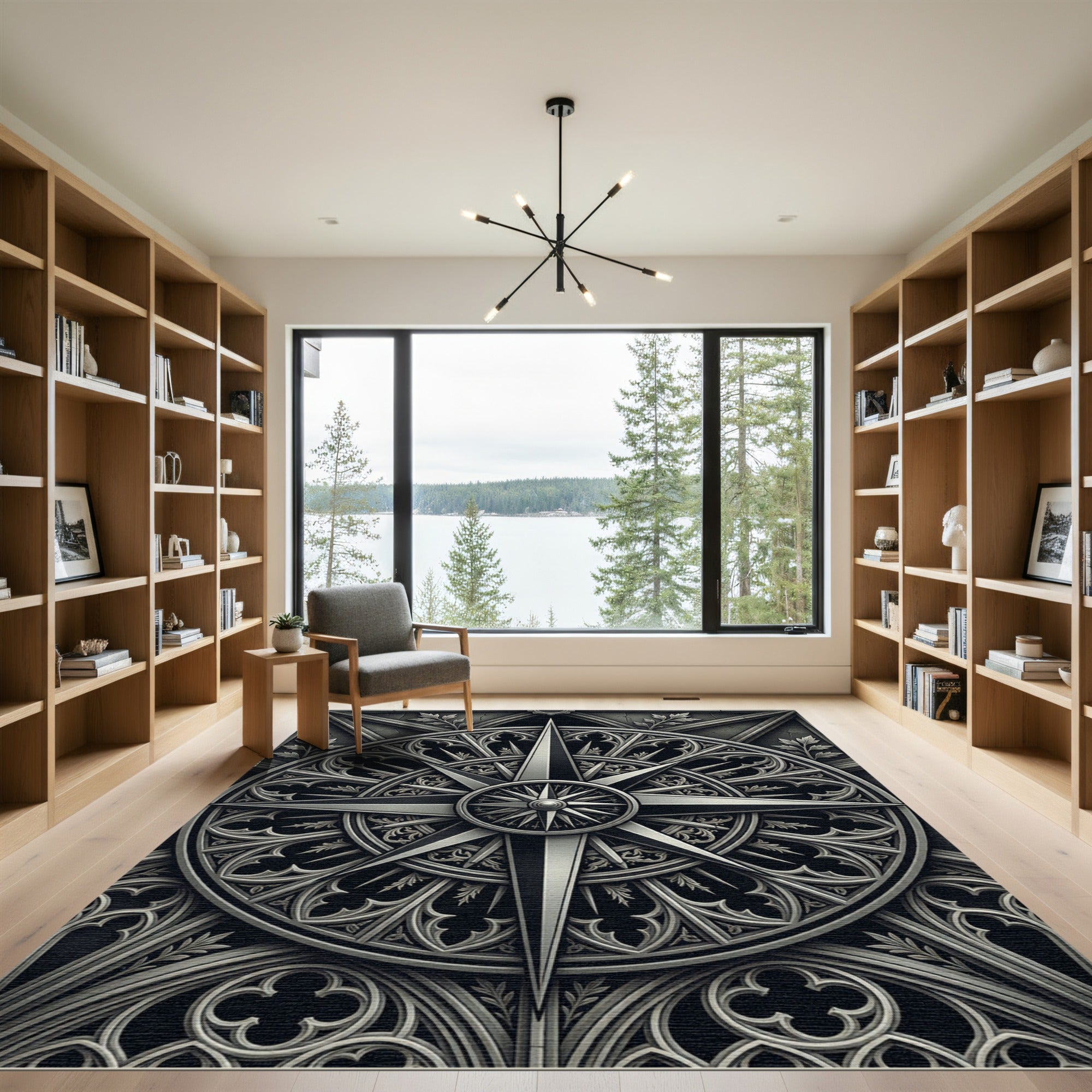 Gothic Silver Compass Star Medallion Rug