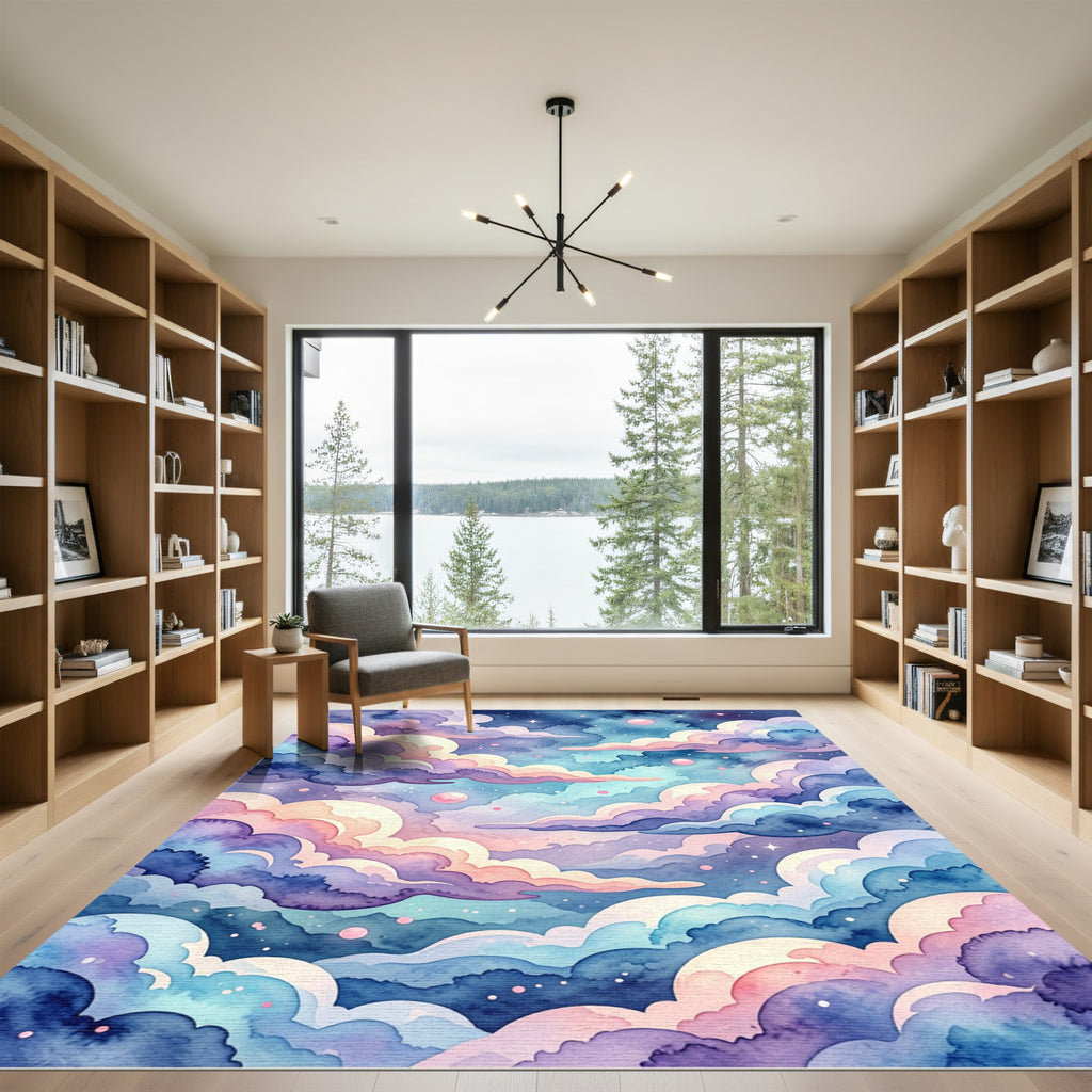 Dreamy Watercolor Pastel Cosmic Cloud Sky Rug