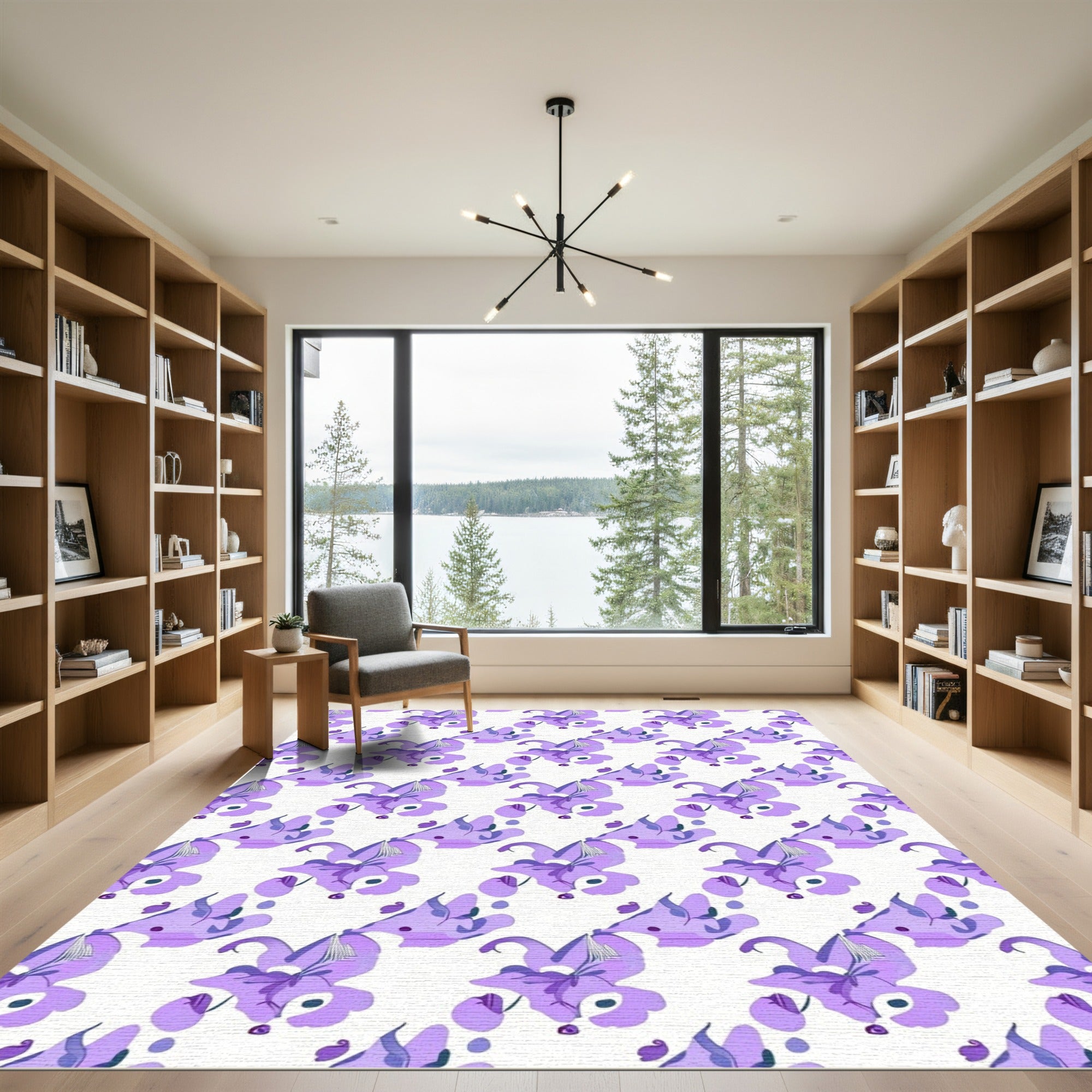 Lavender Floral Swirl Composition Rug