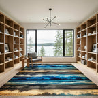 Ethereal Blue Coastal Linear Ocean Wave Rug