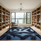 Deep Blue Tropical Palm Frond Rug