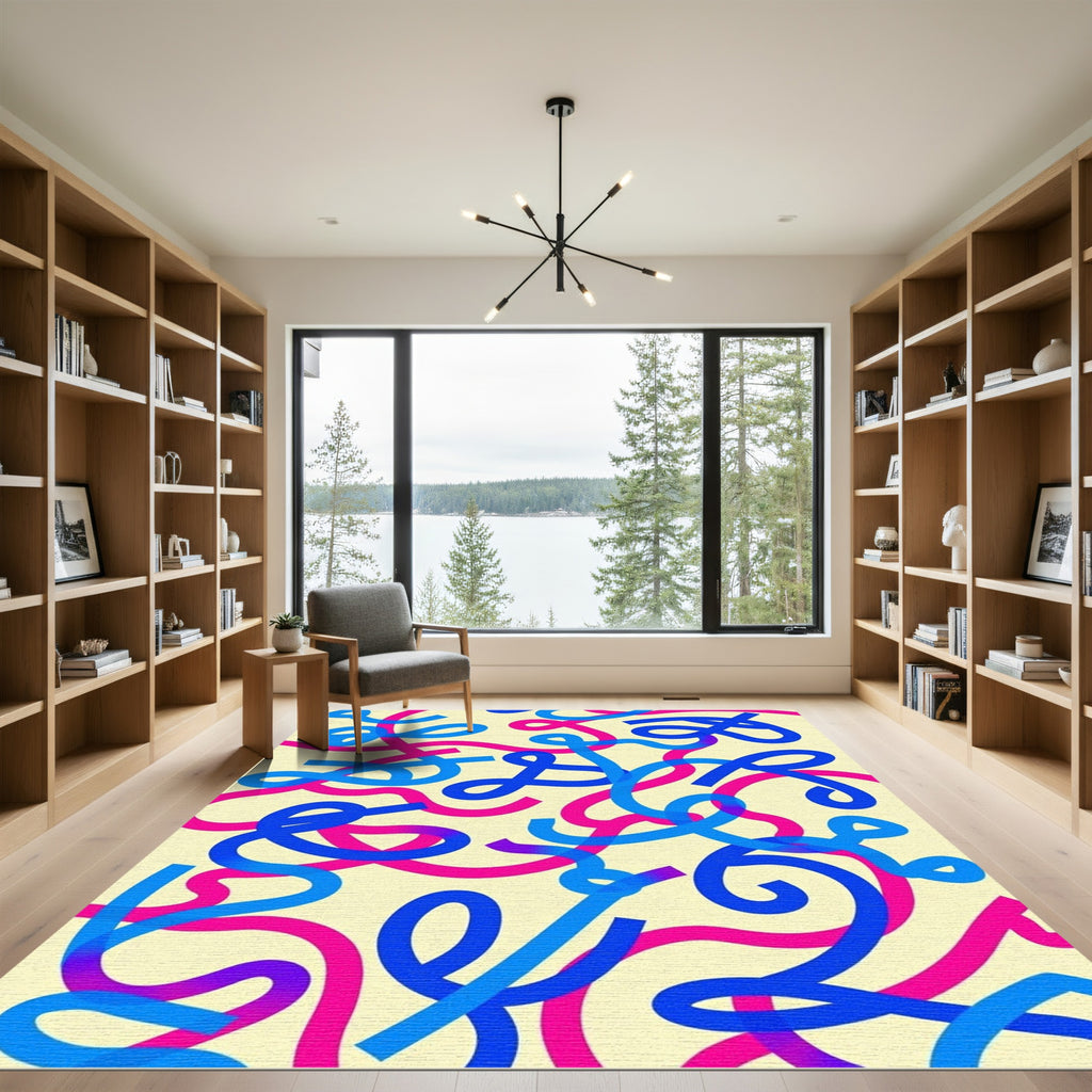 Radiant Pink Blue Curving Lines Rug