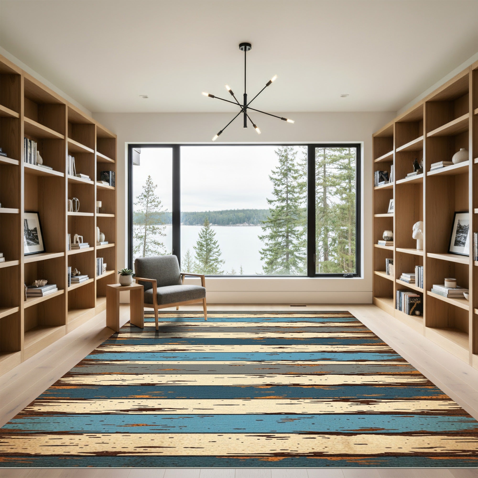 Coastal Distressed Wooden Plank Stripe Rug
