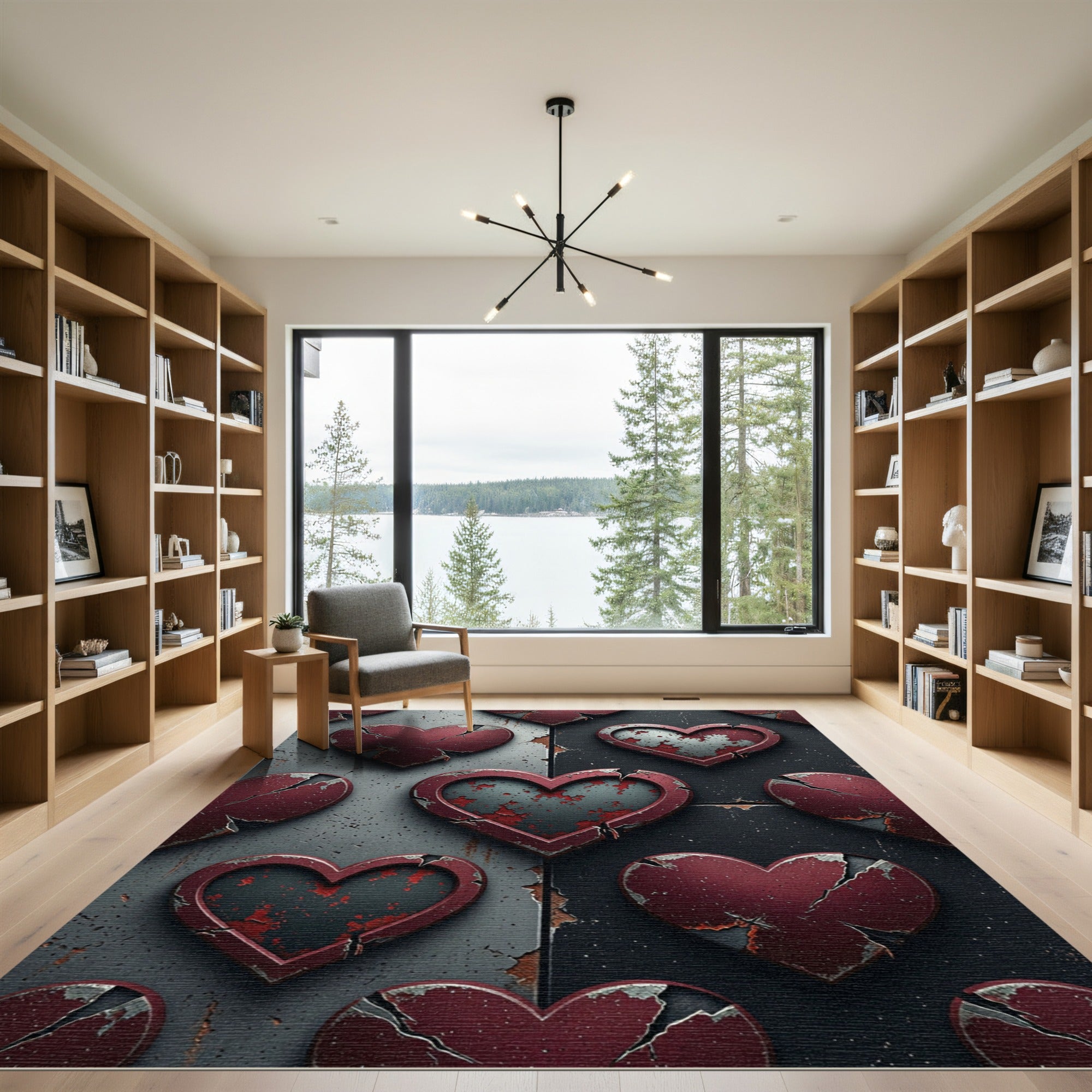 Cracked Hearts Red Metal Background Rug