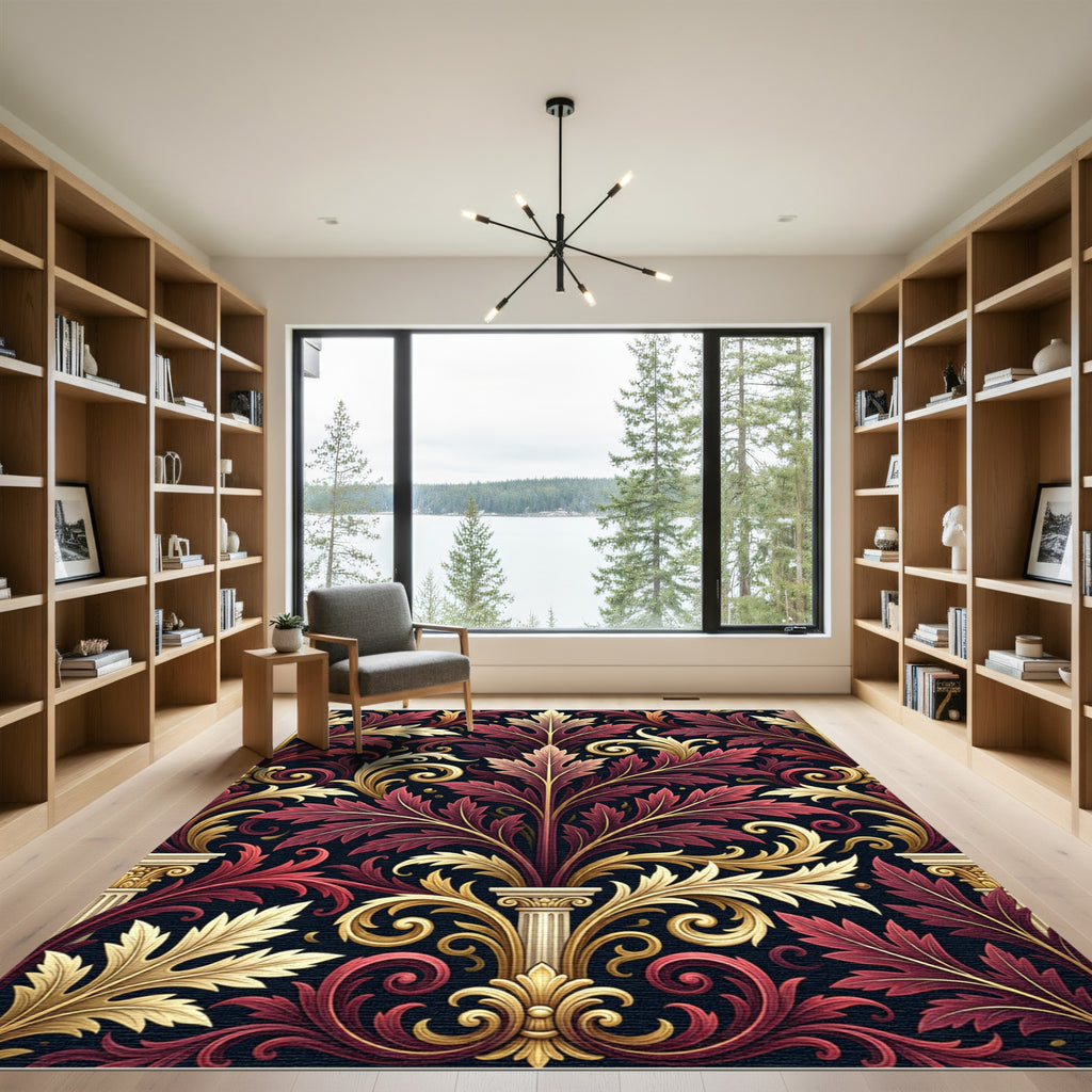 Rich Red Gold Acanthus Scroll Rug