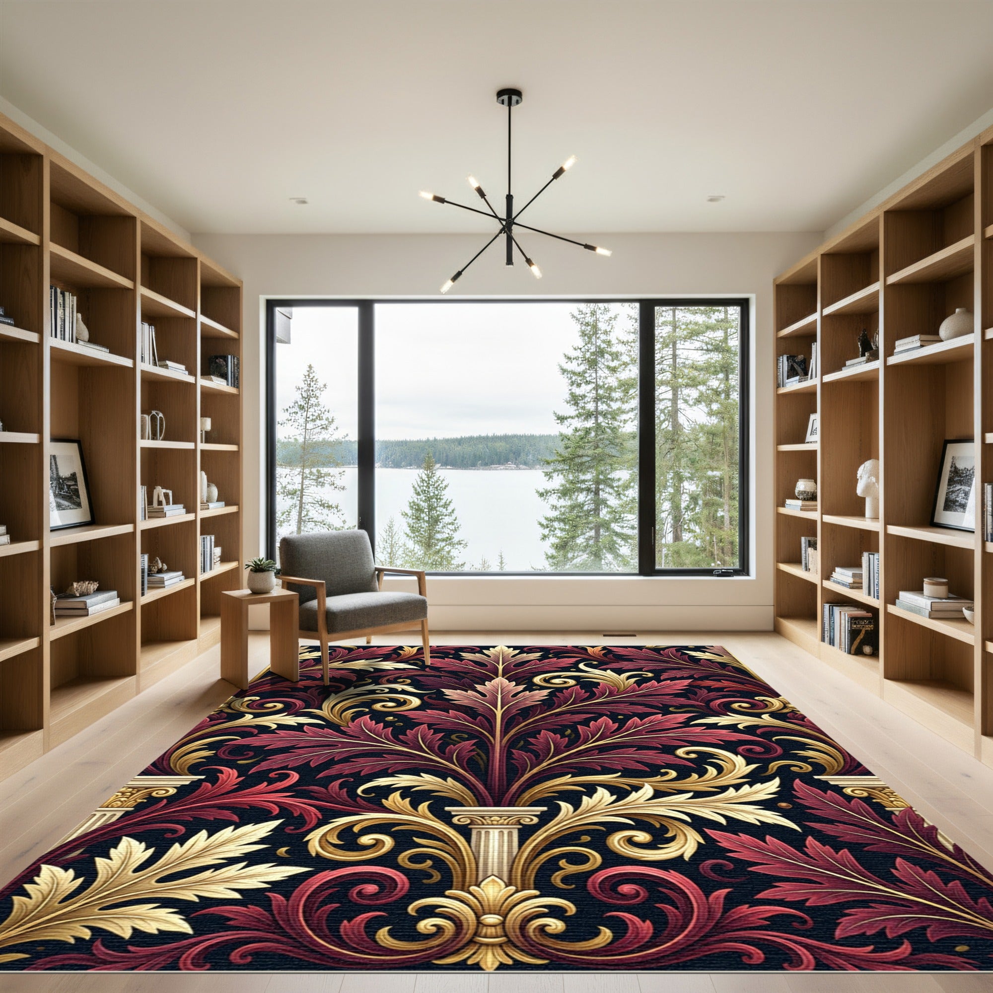 Rich Red Gold Acanthus Scroll Rug