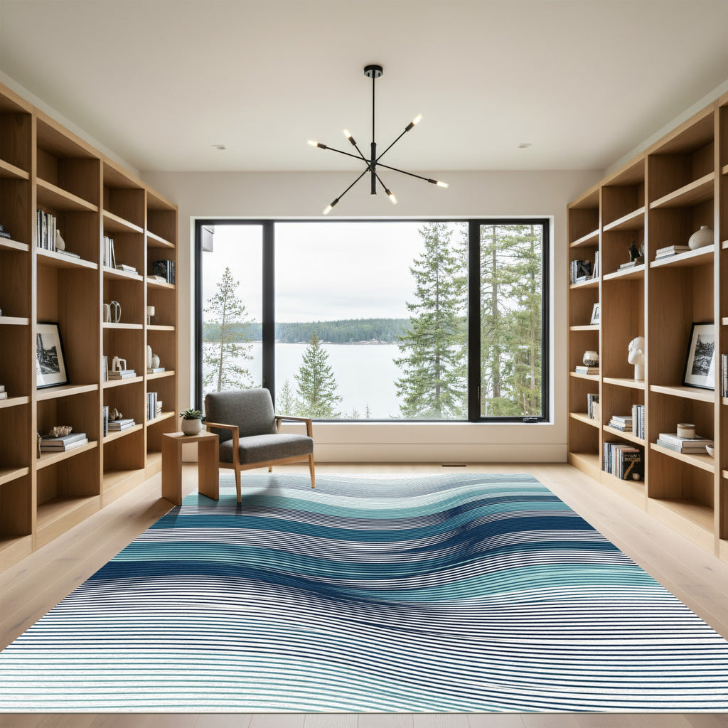 Deep Blue Teal Wavy Stripe Rug