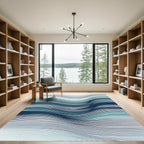 Deep Blue Teal Wavy Stripe Rug