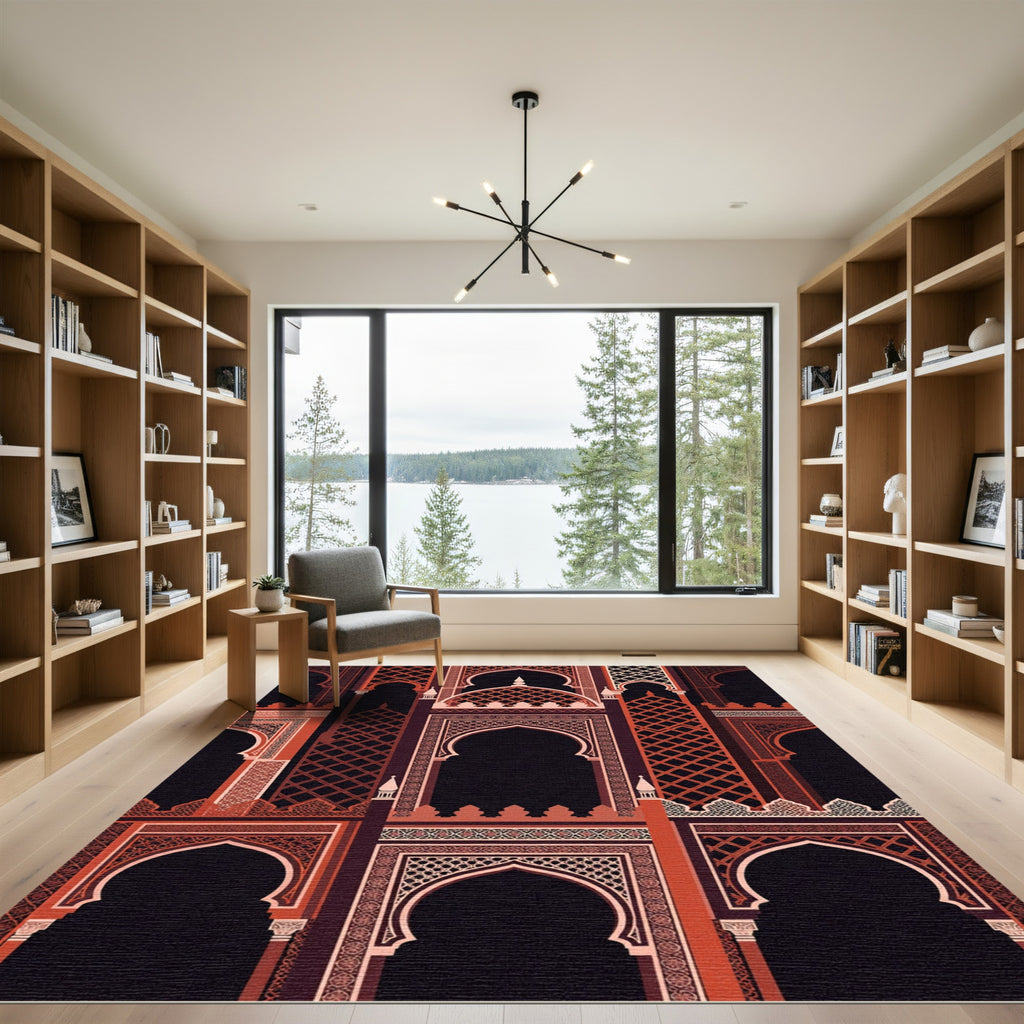 Terracotta Arched Lattice Architectural Silhouette Rug
