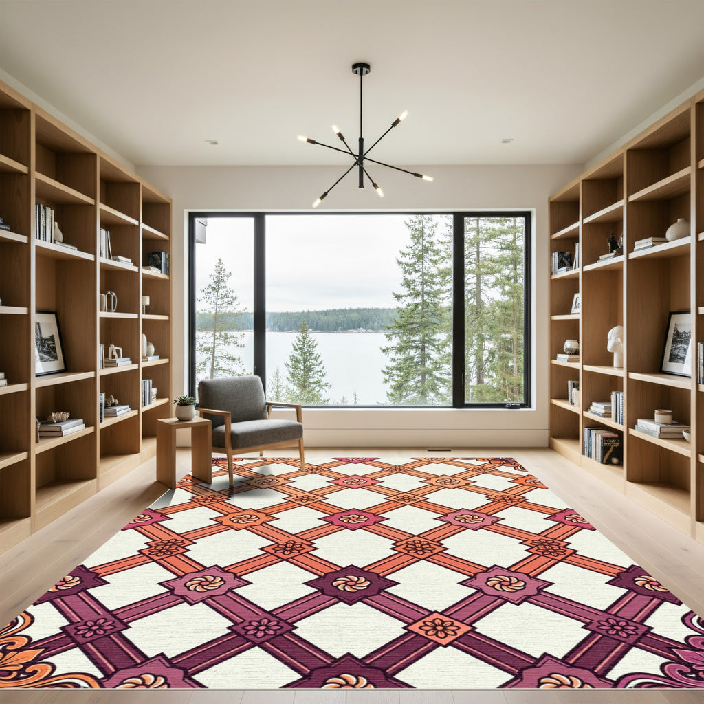 Gradient Lattice Floral Medallion Rug