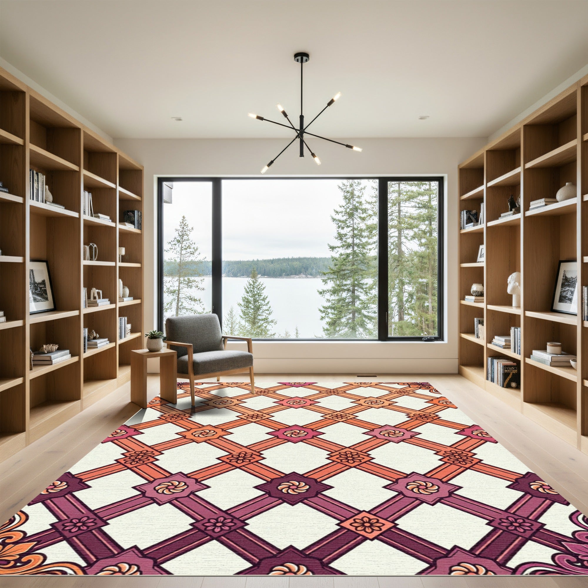 Gradient Lattice Floral Medallion Rug