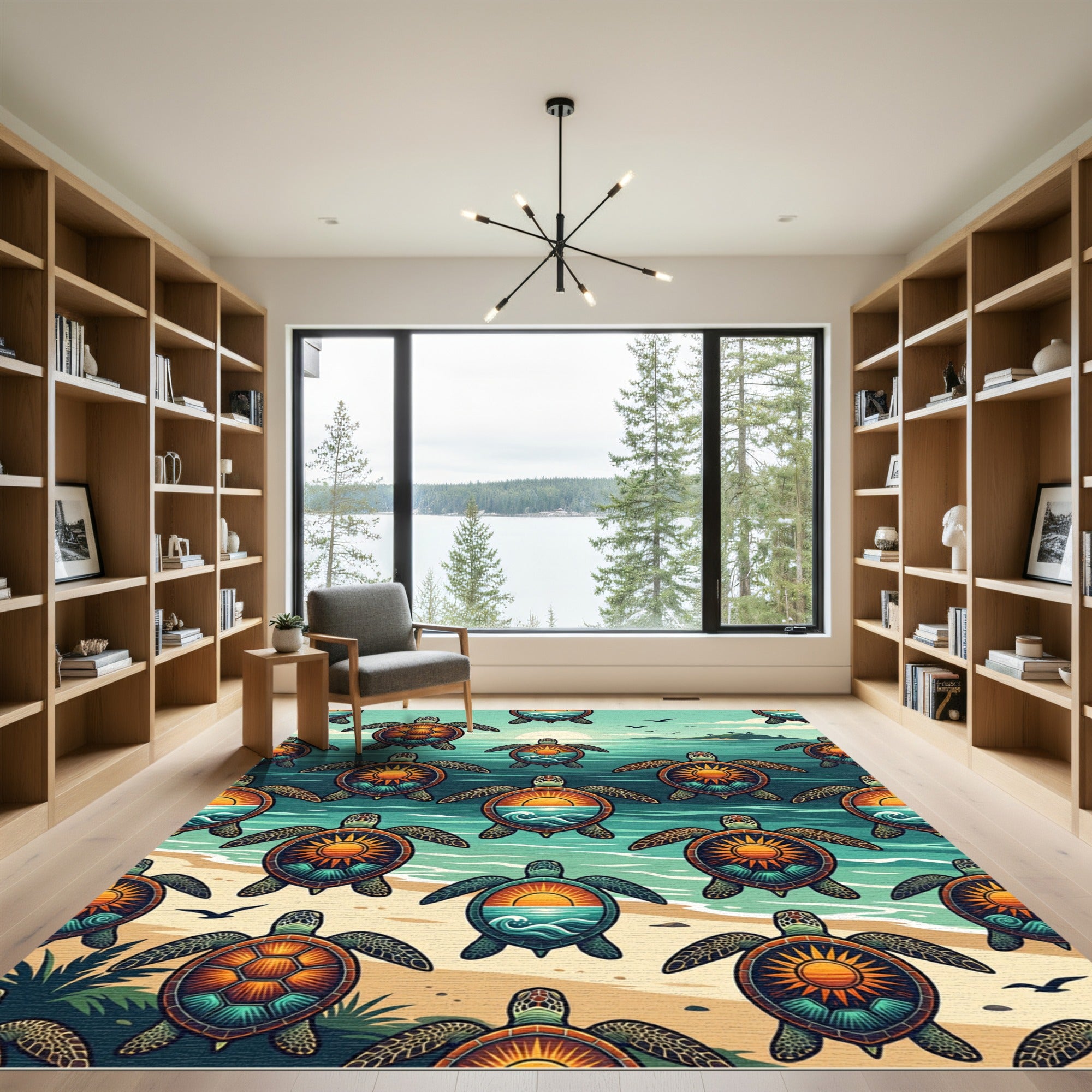 Tropical Sunset Sea Turtle Coastal Art Rug