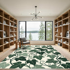 Lush Emerald Ivy Leaf Botanical Scroll Rug