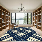 Midnight Navy Cream Angular Grid Rug
