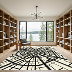 Monochrome Urban Radial Grid Map Rug