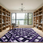 Sophisticated Violet Geometric Interlocking Grid Rug