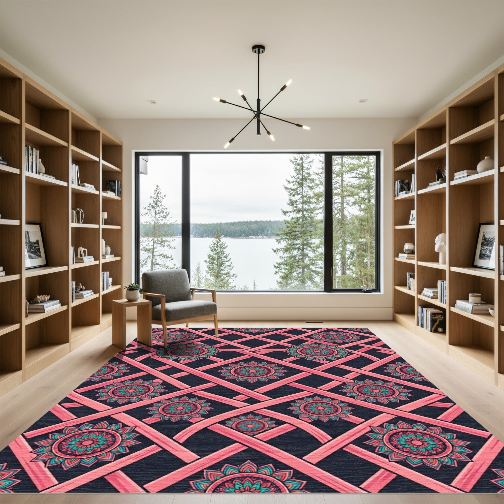 Coral Lattice Mandala Charm Rug