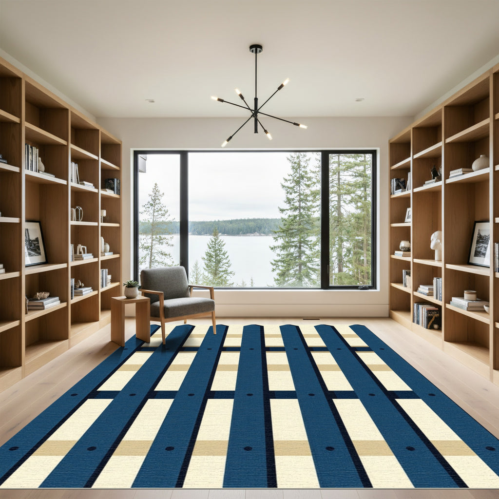 Modern Navy Blue Vertical Picket Fence Rug