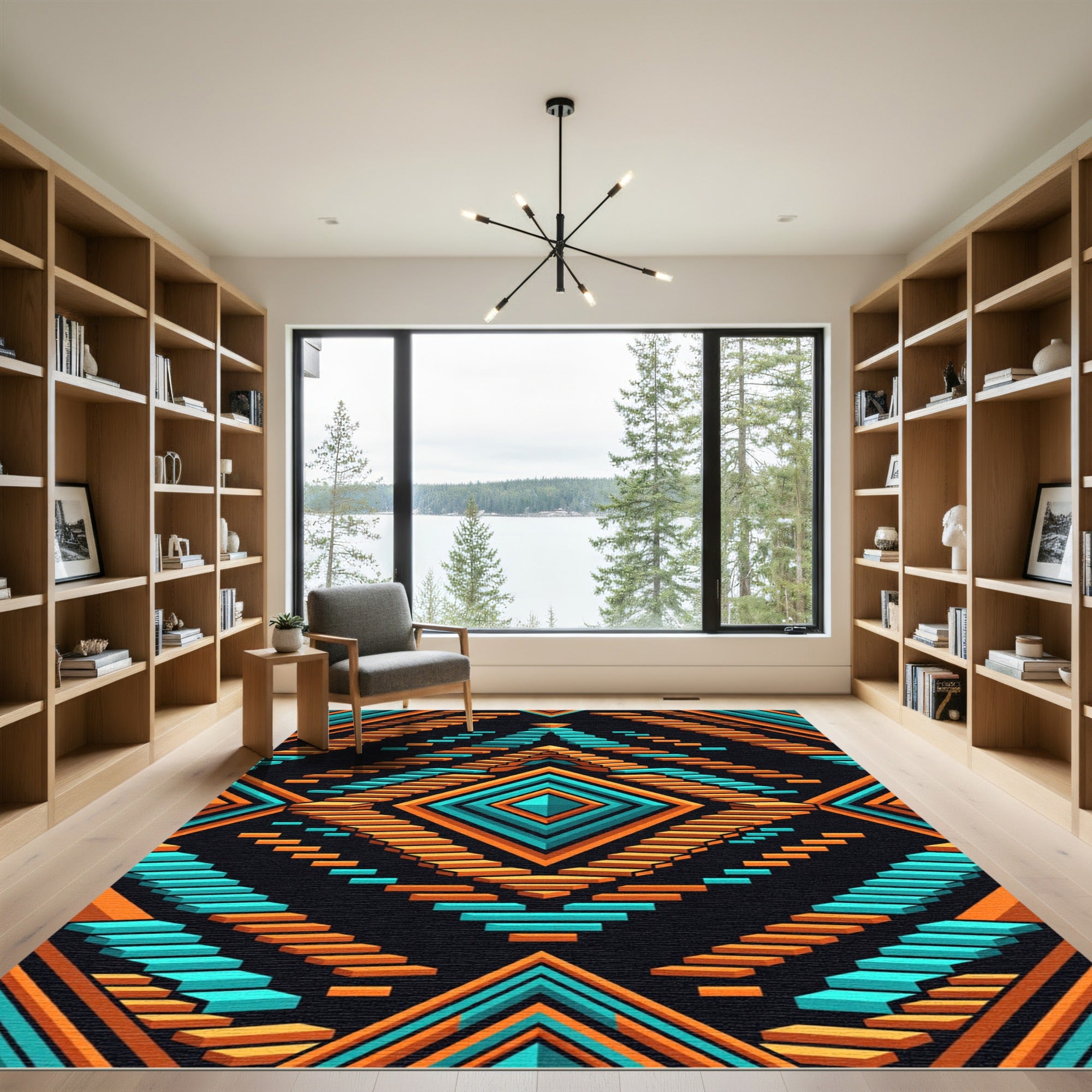 Teal and Tangerine Geometric Diamond Staircase Rug