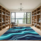 Deep Blue Abstract Swirl Ocean Rug