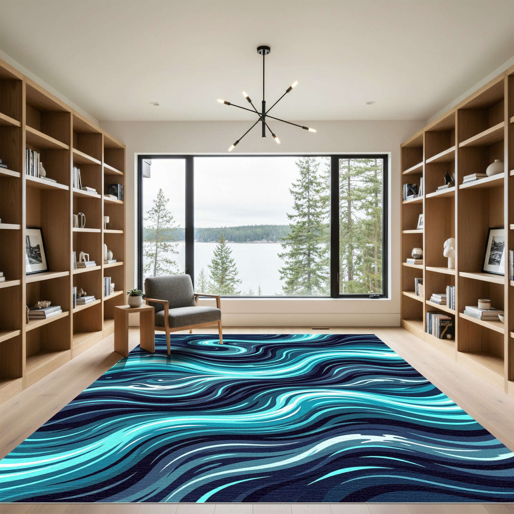 Deep Blue Abstract Swirl Ocean Rug