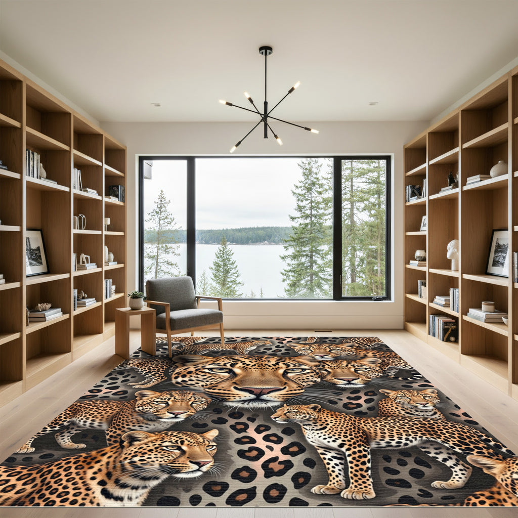 Realistic Leopard Spot Wildlife Composition Rug