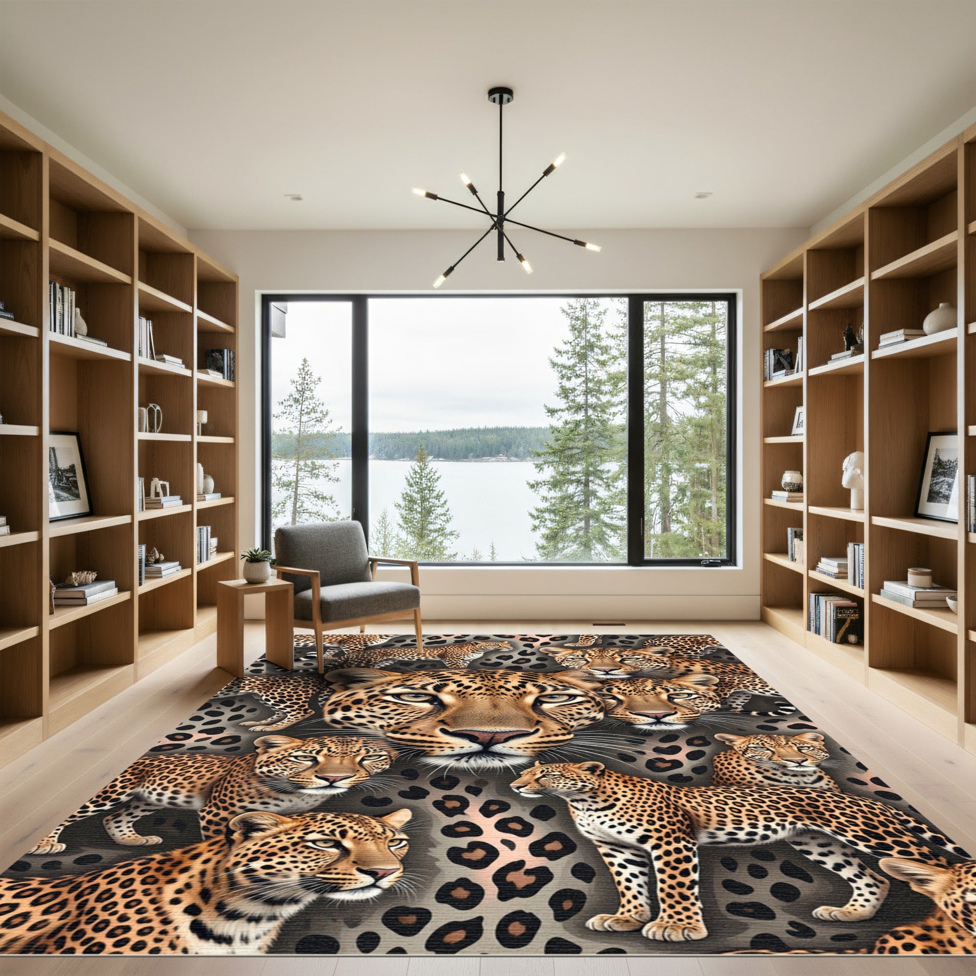 Realistic Leopard Spot Wildlife Composition Rug