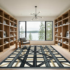 Geometric Lattice Dark Gray and Tan Rug