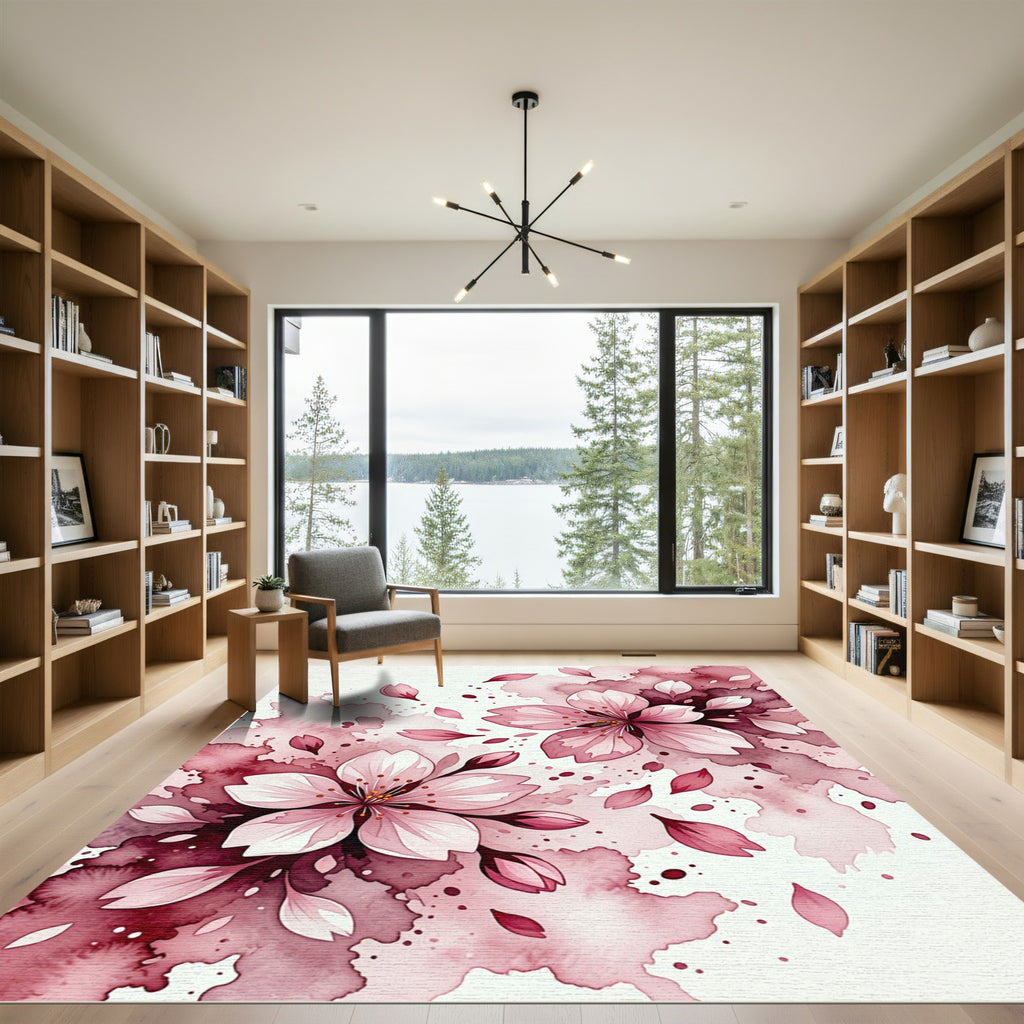 Watercolor Cherry Blossom Petal Rouge Rug