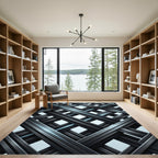 Modern Charcoal Metallic Interwoven Lattice Rug