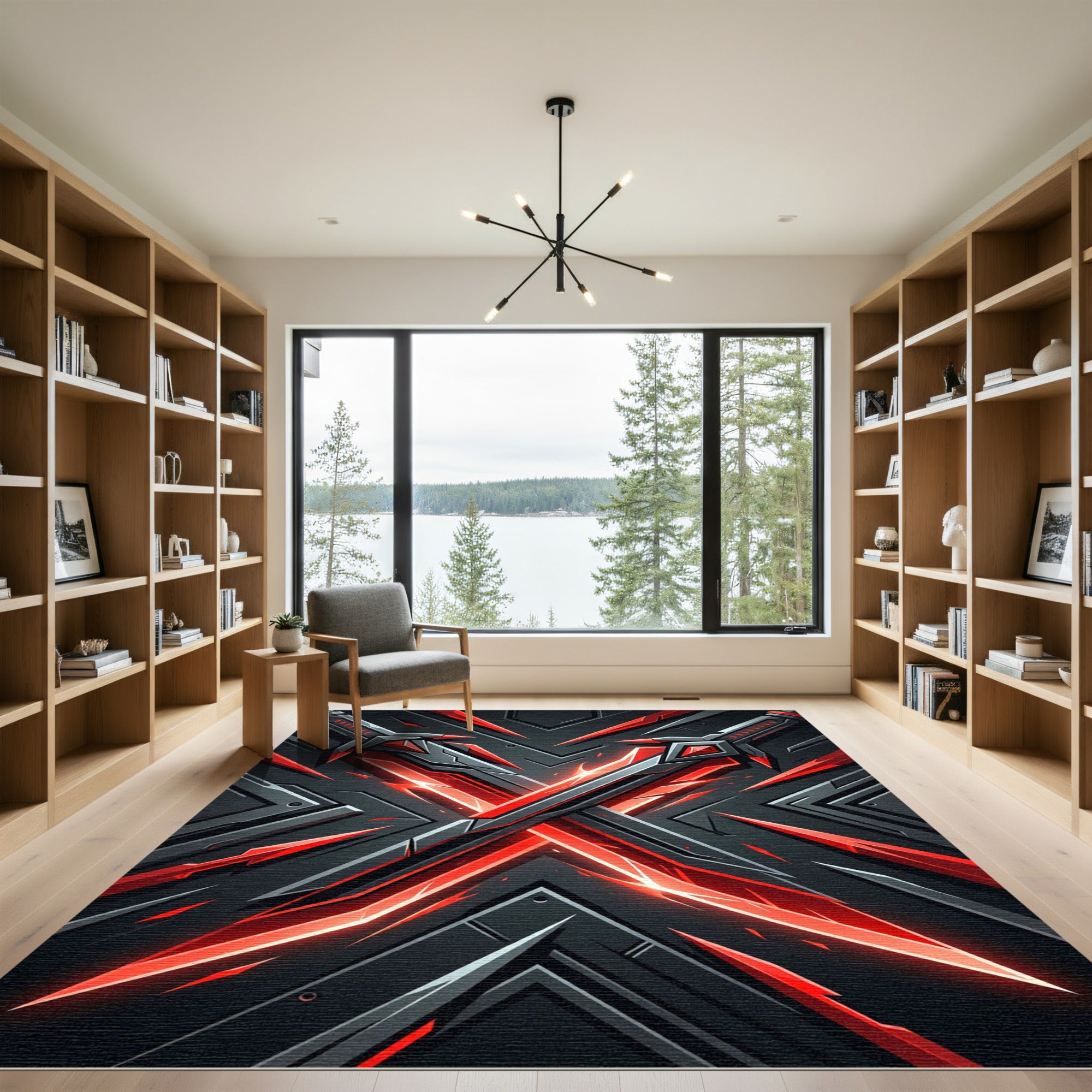 Glowing Crimson Dual Crossed Blades Rug