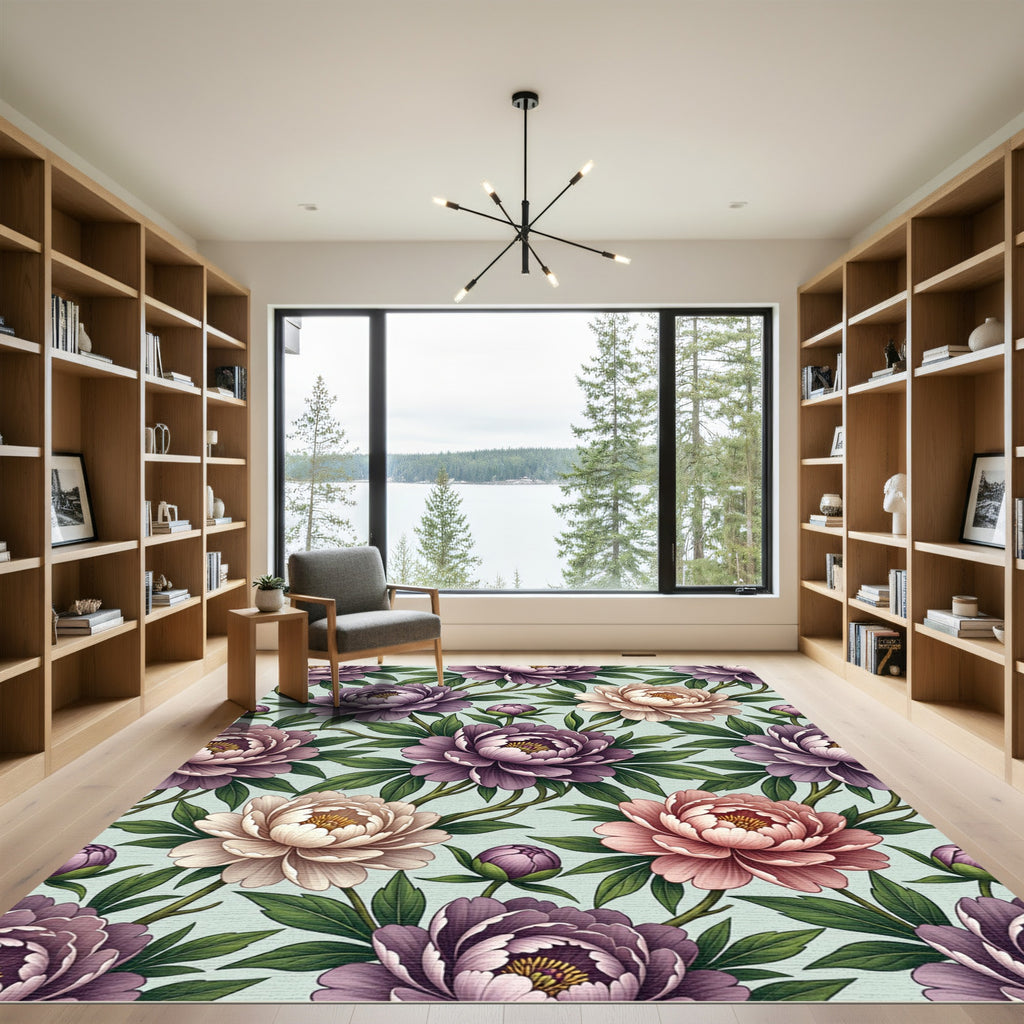 Plum Pale Rose Peony Garden Rug