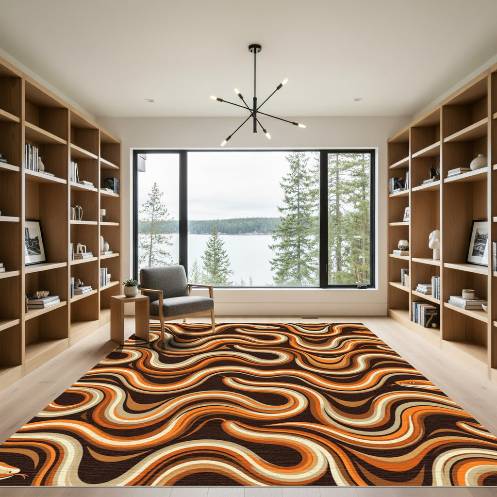 Retro Serpent Swirls Wavy Earthy Tones Rug