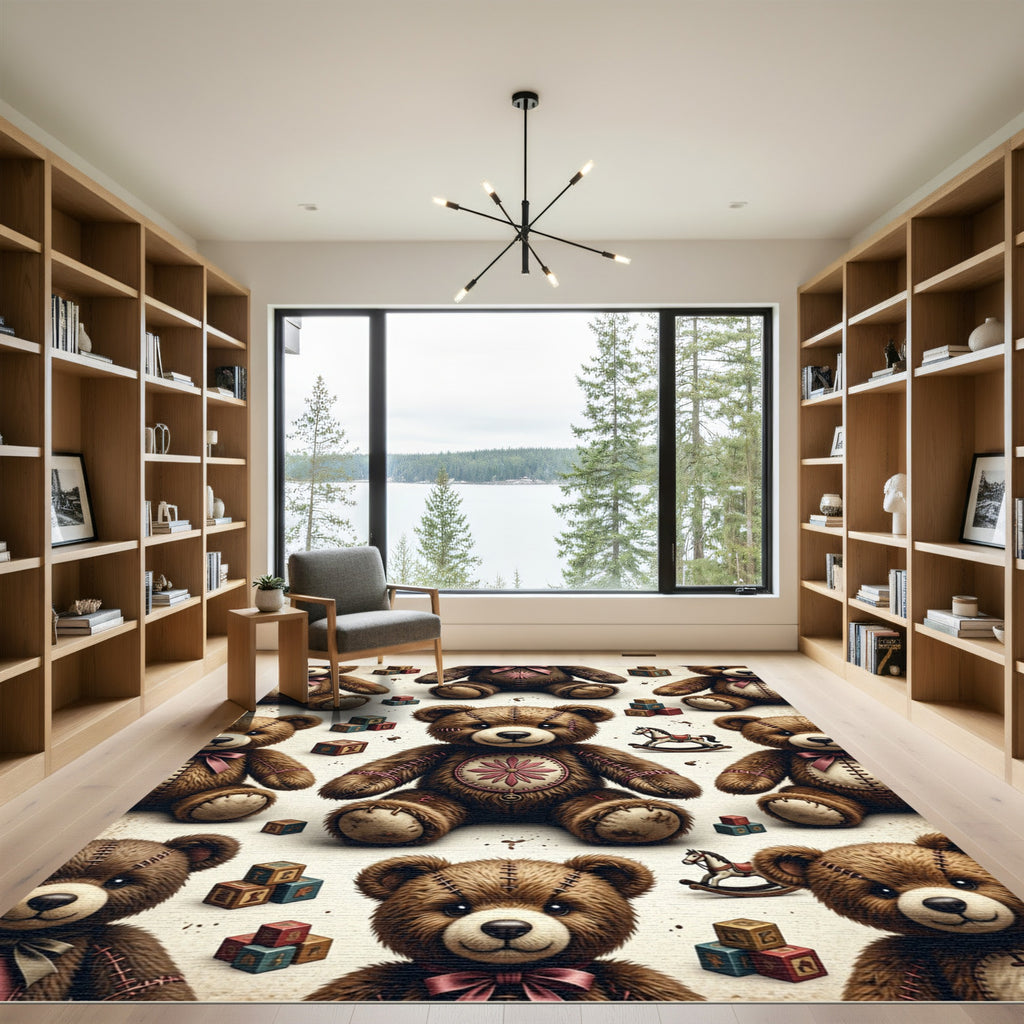 Whimsical Teddy Bear Toy Patchwork Rug