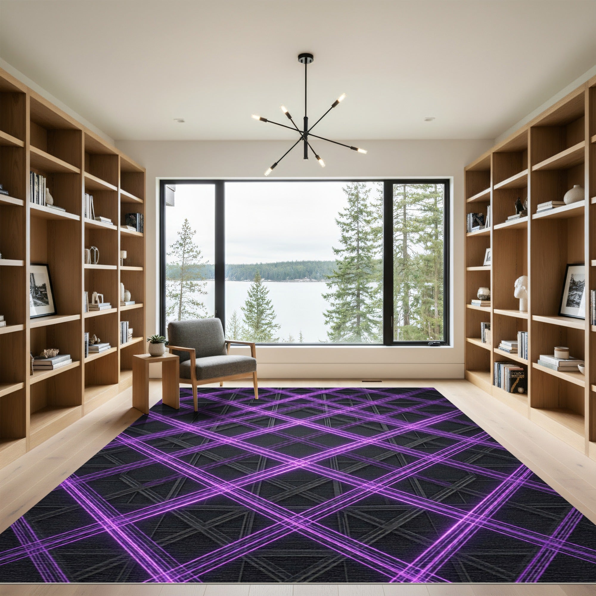 Neon Purple Intersecting Geometric Lattice Rug