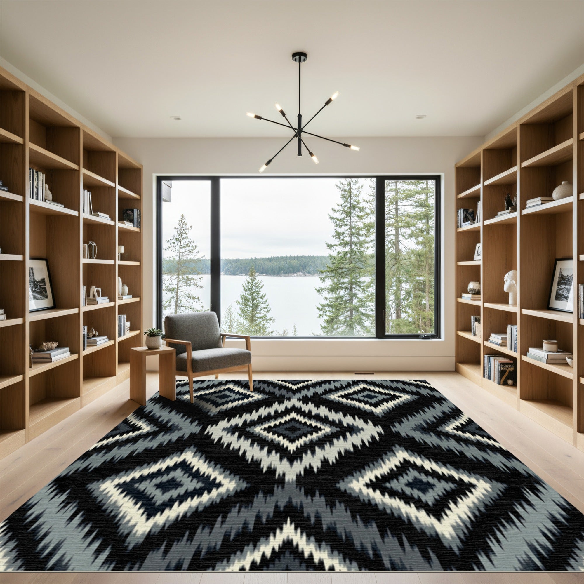 Monochrome Diamond Jagged Ikat Rug