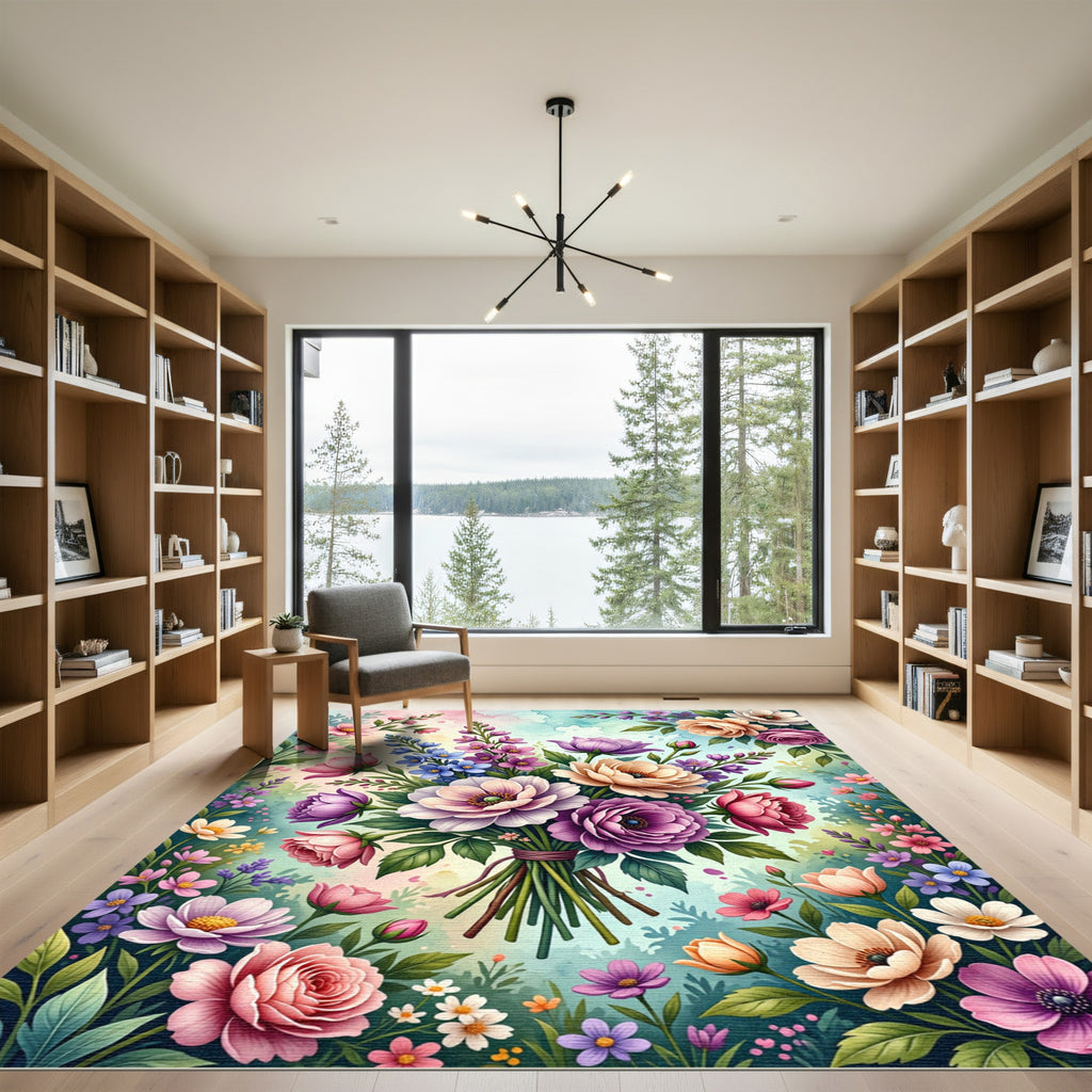 Vibrant Pastel Watercolor Floral Bouquet Rug