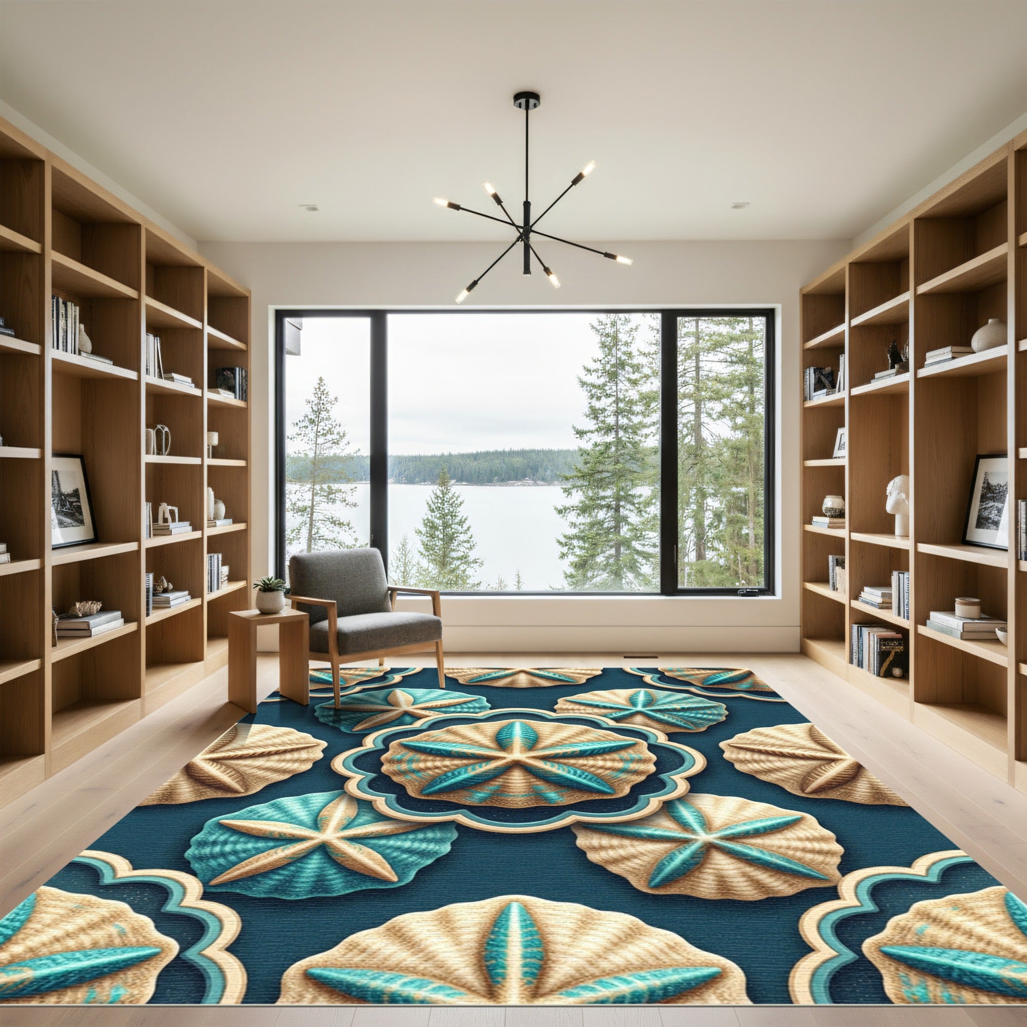 Coastal Teal Sand Dollar Medallion Rug