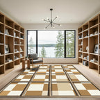 Retro Checkerboard Wood Grain Squares Rug